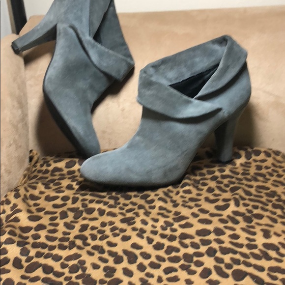 Gray suede Enzo booties with 3.5”heel worn Once 10 - Picture 2 of 7